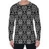 Black And White Calavera Skull Print Men's Long Sleeve T-Shirt