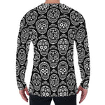 Black And White Calavera Skull Print Men's Long Sleeve T-Shirt