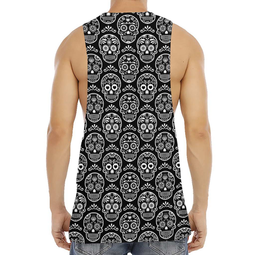 Black And White Calavera Skull Print Men's Muscle Tank Top
