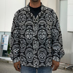 Black And White Calavera Skull Print Men's Shirt Jacket