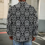 Black And White Calavera Skull Print Men's Shirt Jacket