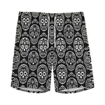 Black And White Calavera Skull Print Men's Sports Shorts