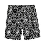 Black And White Calavera Skull Print Men's Sports Shorts