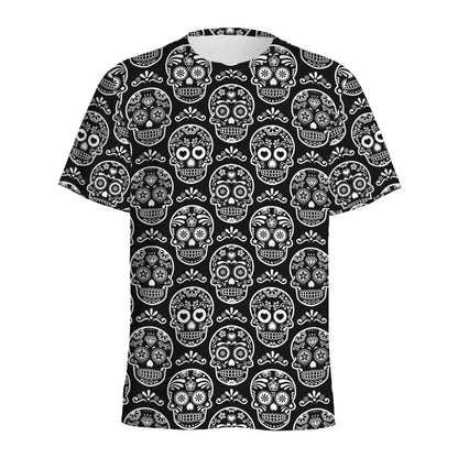 Black And White Calavera Skull Print Men's Sports T-Shirt
