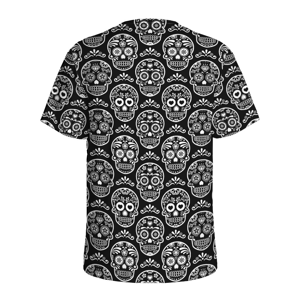 Black And White Calavera Skull Print Men's Sports T-Shirt
