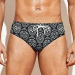 Black And White Calavera Skull Print Men's Swim Briefs