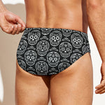 Black And White Calavera Skull Print Men's Swim Briefs