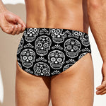Black And White Calavera Skull Print Men's Swim Briefs