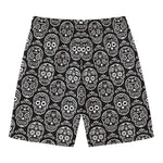 Black And White Calavera Skull Print Men's Swim Trunks