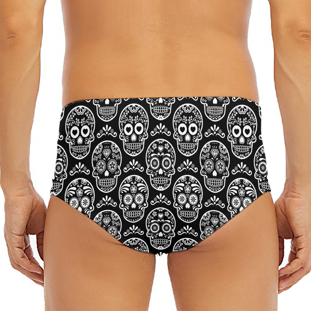 Black And White Calavera Skull Print Men's Triangle Swim Briefs