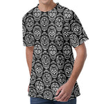 Black And White Calavera Skull Print Men's Velvet T-Shirt