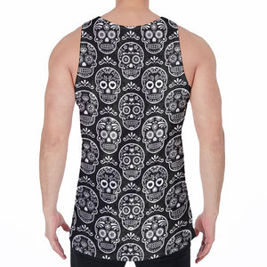 Black And White Calavera Skull Print Men's Velvet Tank Top