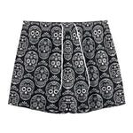 Black And White Calavera Skull Print Mesh Shorts