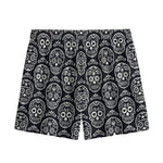 Black And White Calavera Skull Print Mesh Shorts