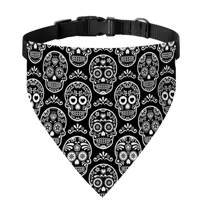 Black And White Calavera Skull Print Over The Collar Dog Bandana