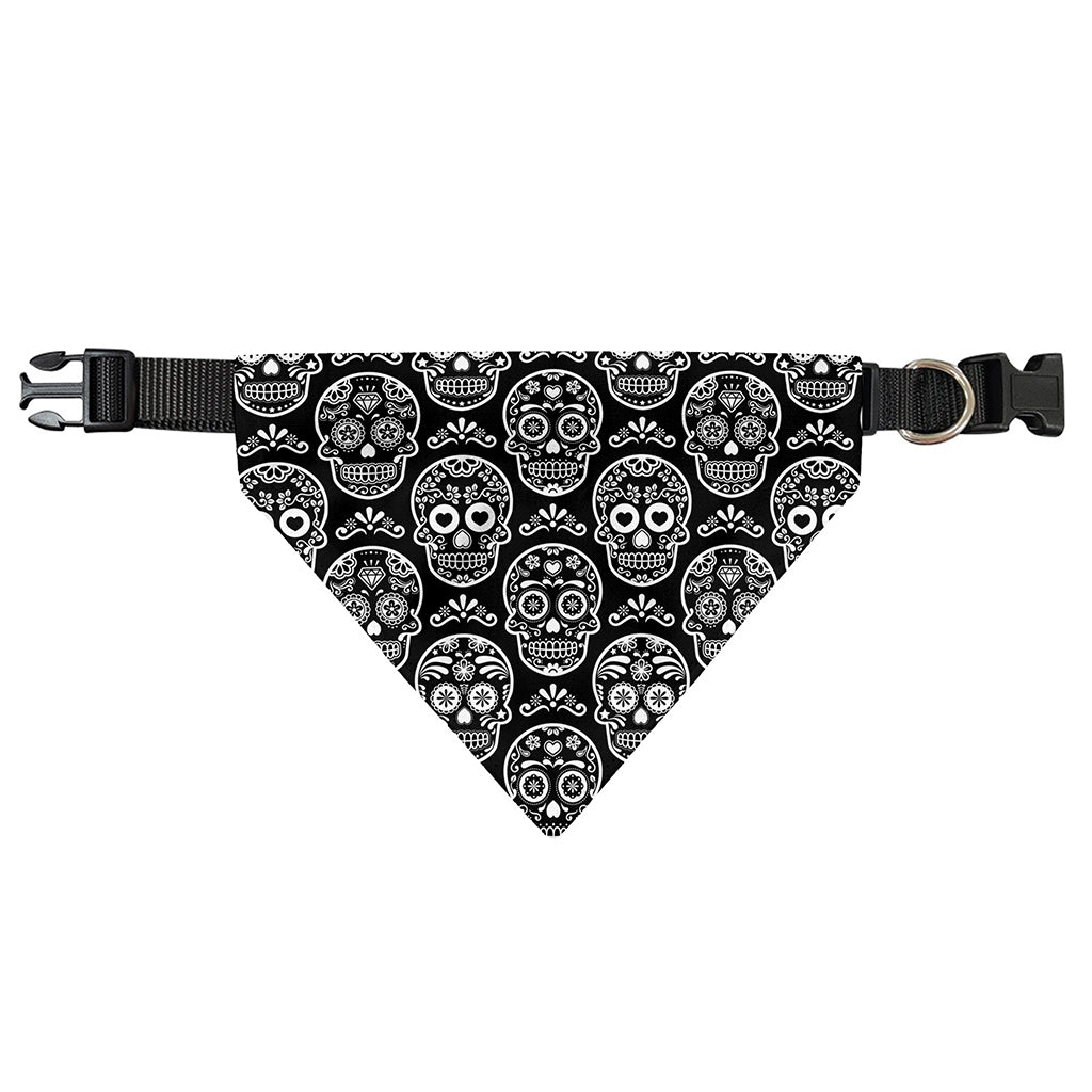 Black And White Calavera Skull Print Over The Collar Dog Bandana