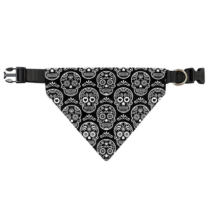 Black And White Calavera Skull Print Over The Collar Dog Bandana