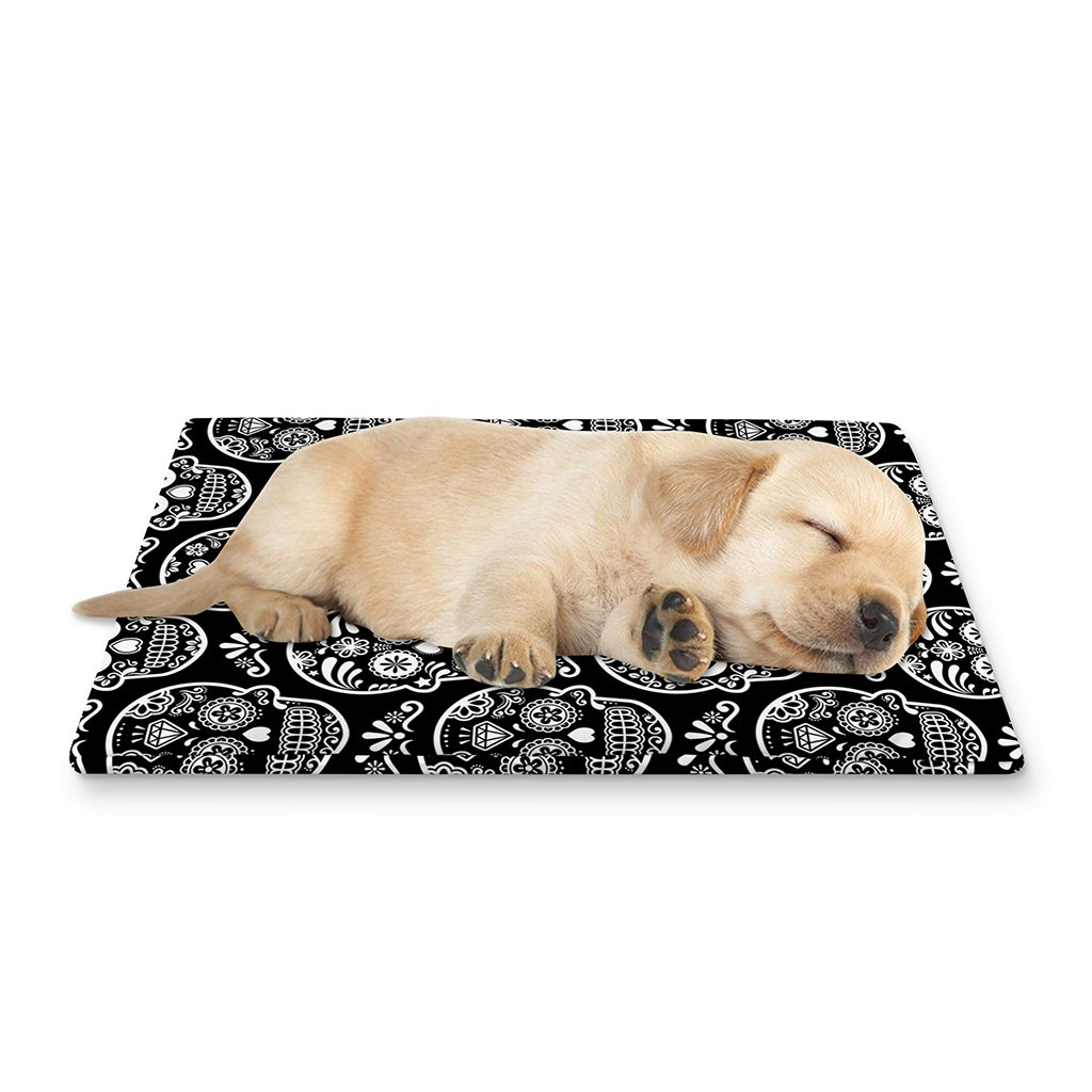 Black And White Calavera Skull Print Pet Cooling Mat Cover