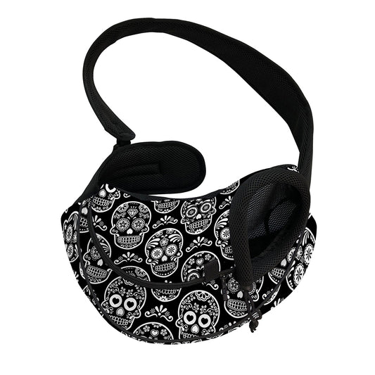 Black And White Calavera Skull Print Pet Sling Carrier