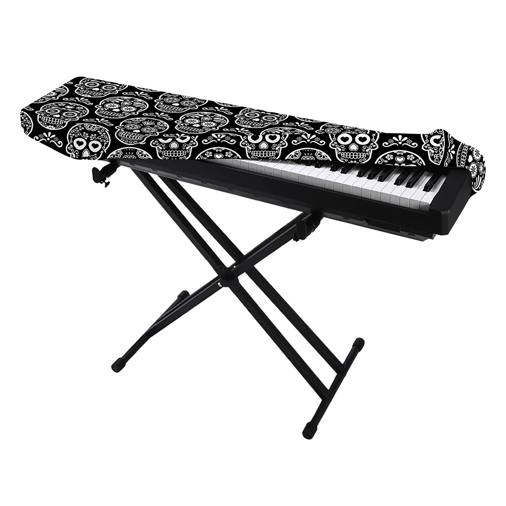 Black And White Calavera Skull Print Piano Keyboard Cover