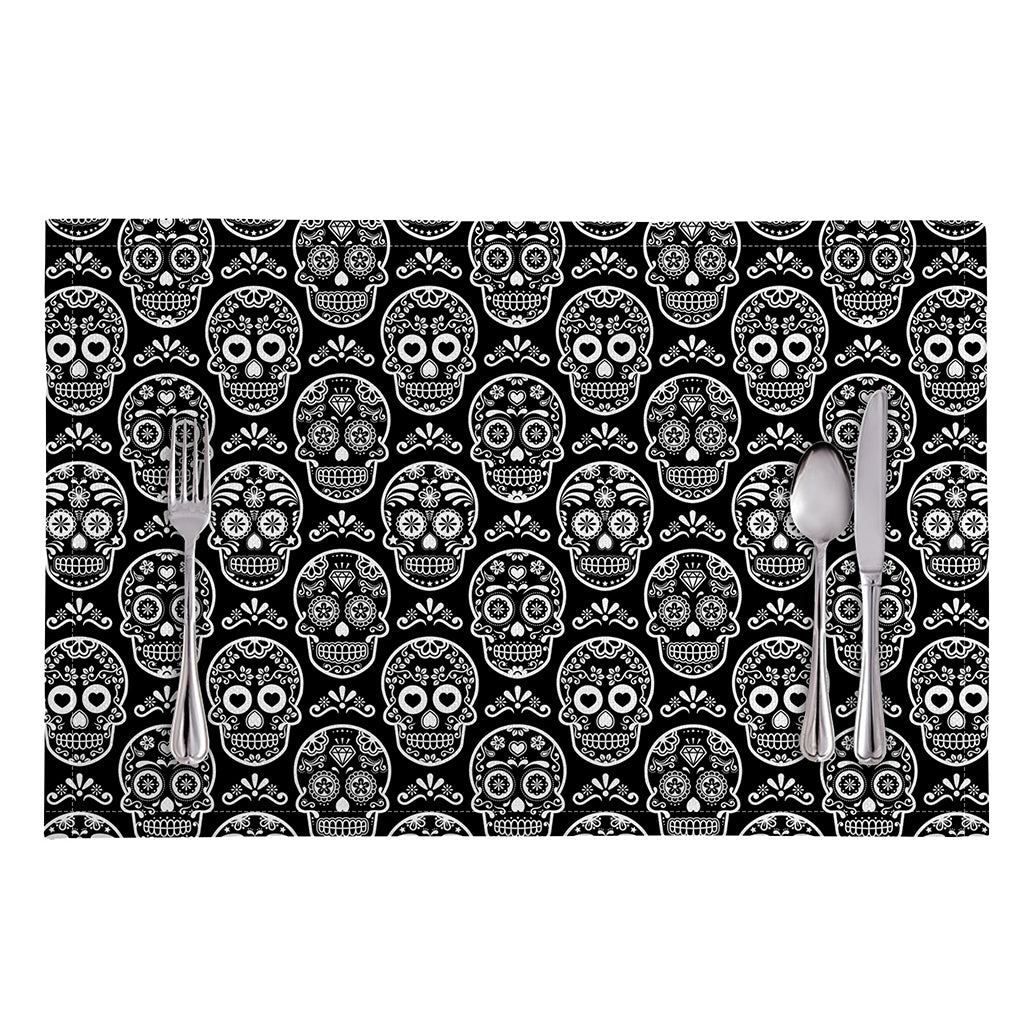 Black And White Calavera Skull Print Placemat