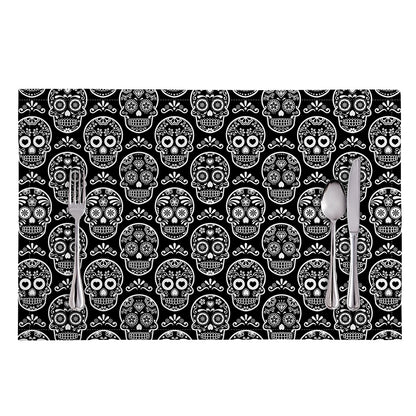 Black And White Calavera Skull Print Placemat