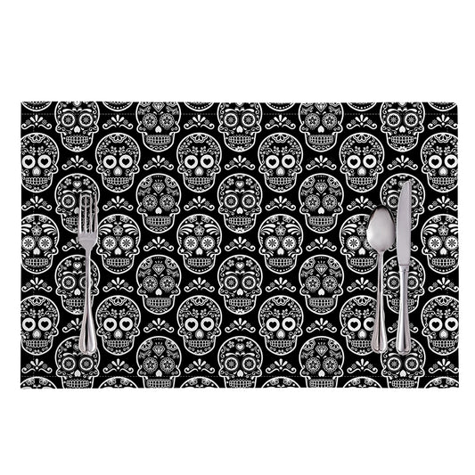 Black And White Calavera Skull Print Placemat