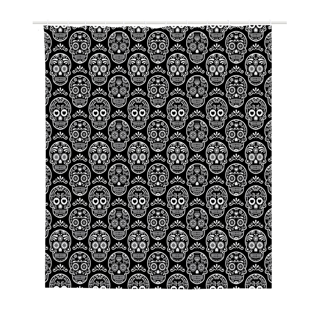 Black And White Calavera Skull Print Polyester Shower Curtain