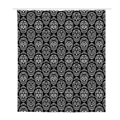 Black And White Calavera Skull Print Polyester Shower Curtain