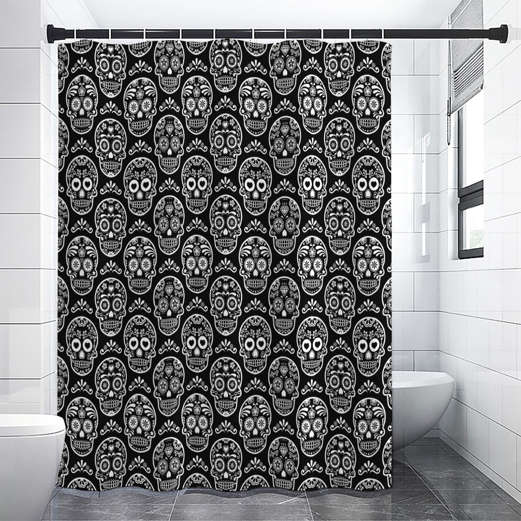 Black And White Calavera Skull Print Premium Shower Curtain