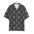 Black And White Calavera Skull Print Rayon Hawaiian Shirt