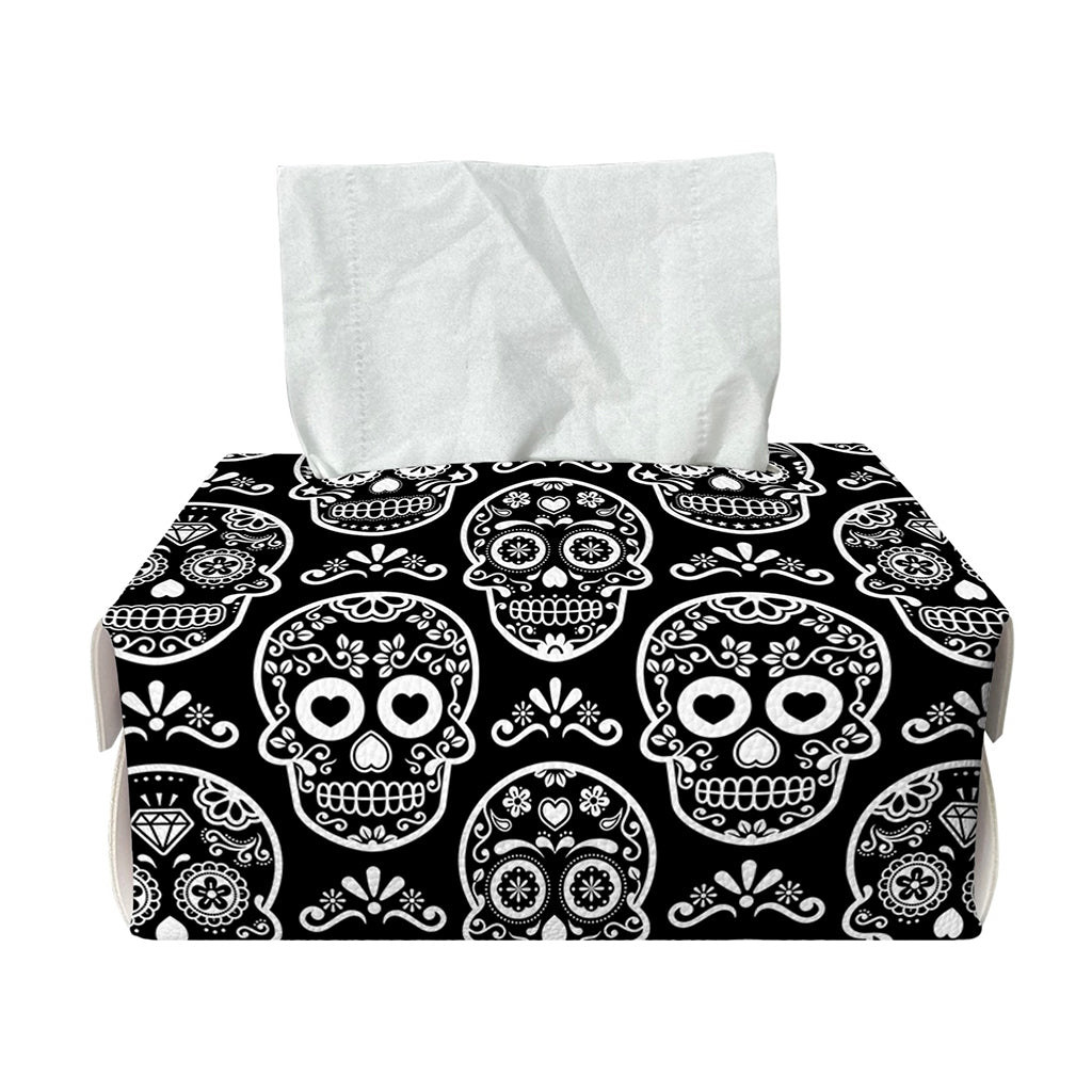Black And White Calavera Skull Print Rectangle Tissue Box Cover