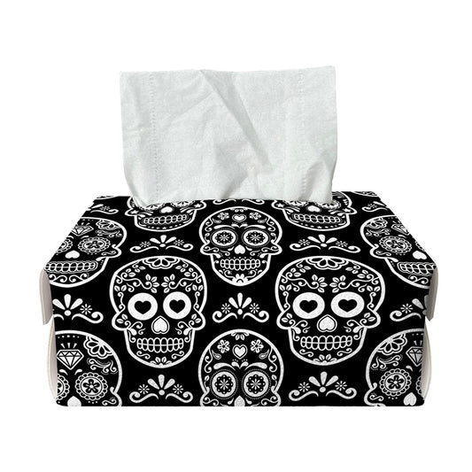 Black And White Calavera Skull Print Rectangle Tissue Box Cover