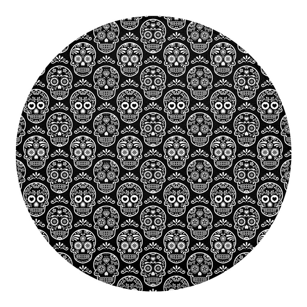 Black And White Calavera Skull Print Round Blanket