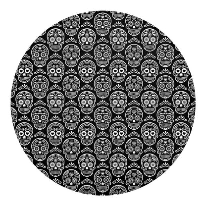Black And White Calavera Skull Print Round Blanket
