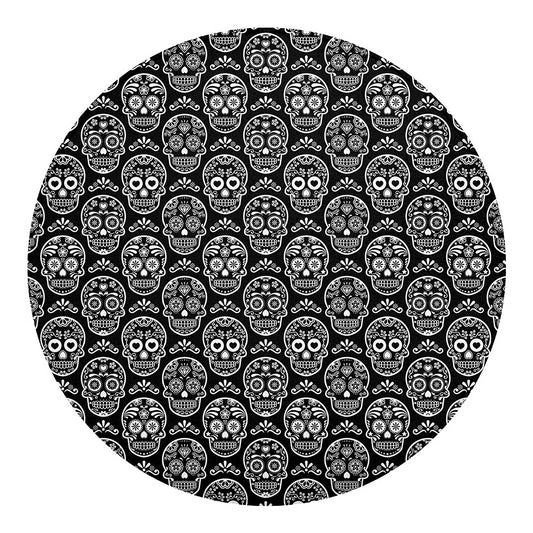 Black And White Calavera Skull Print Round Blanket