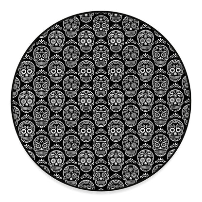 Black And White Calavera Skull Print Round Floor Mat