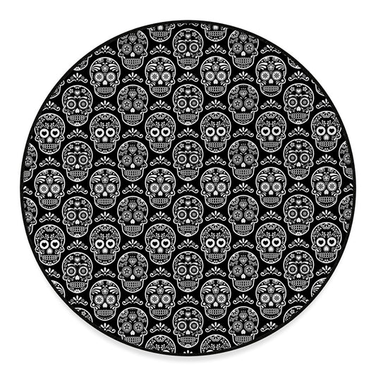 Black And White Calavera Skull Print Round Floor Mat