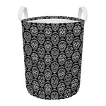 Black And White Calavera Skull Print Round Laundry Basket