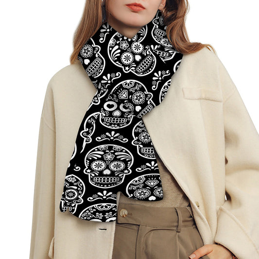 Black And White Calavera Skull Print Scarf