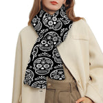 Black And White Calavera Skull Print Scarf