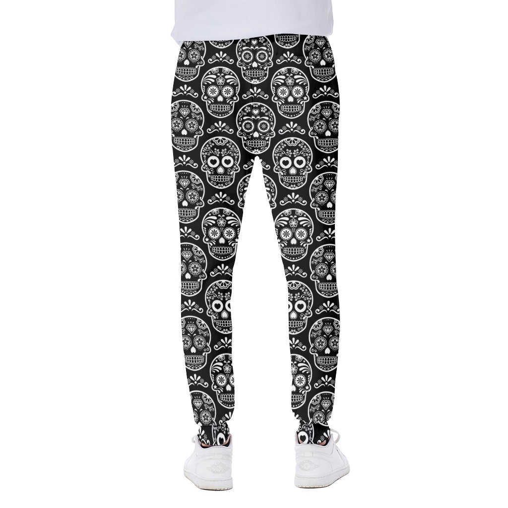 Black And White Calavera Skull Print Scuba Joggers