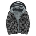 Black And White Calavera Skull Print Sherpa Lined Zip Up Hoodie