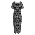 Black And White Calavera Skull Print Short Sleeve Long Nightdress