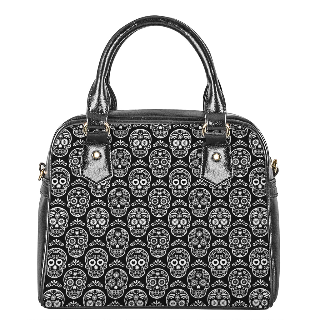 Black And White Calavera Skull Print Shoulder Handbag