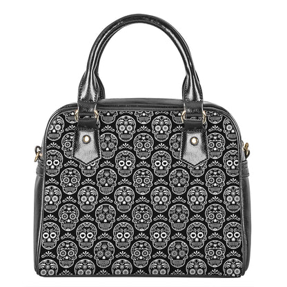 Black And White Calavera Skull Print Shoulder Handbag