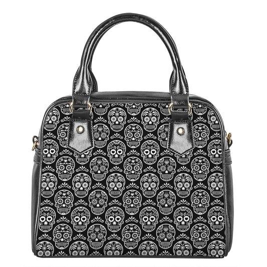 Black And White Calavera Skull Print Shoulder Handbag