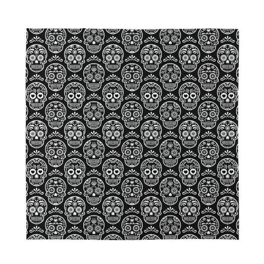 Black And White Calavera Skull Print Silk Bandana