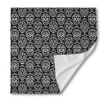 Black And White Calavera Skull Print Silk Bandana