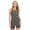 Black And White Calavera Skull Print Sleeveless One Piece Swimsuit